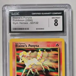 CGC 8 Blaine's Ponyta 63/132 Gym Heroes 2000 Pokemon TCG Graded - Image 2