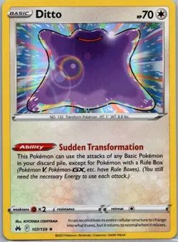 Ditto 107/159 Holo Rare Crown Zenith Pokemon Holo Lightly Played - Image 1