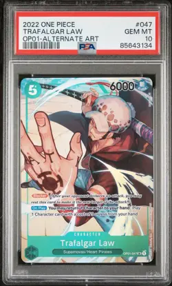PRE ERRATA 2022 One Piece OP01-047 Trafalgar Law Romance Dawan Alt Art - PSA 10 - Image 1