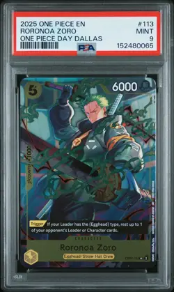 2025 One Piece En One Piece Day Dallas #113 Roronoa Zoro PSA 9 GEM MINT - Image 1