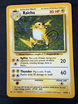 Pokemon TCG 1999 WOTC Base Set Raichu Holo Rare Card 14/102 - Image 1