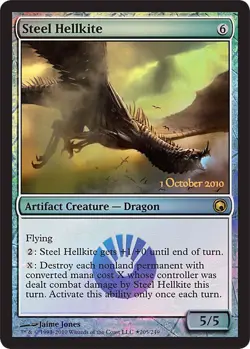 1 x Steel Hellkite - Foil - Launch Promo - Scars of Mirrodin - Moderate Play - M - Image 1