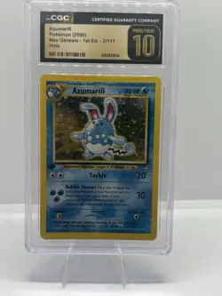 Pokemon Azumarill Neo Genesis 1st Edition Holo Rare #2 CGC Pristine 10! Pop 4!!! - Image 1