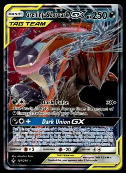 Pokemon TCG SM- Unbroken Bonds #107/214 Greninja & Zoroark GX MP (Scratches) - Image 1