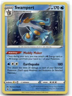 Swampert 064/264 Rare Fusion Strike Pokemon Holo NM/M - Image 1
