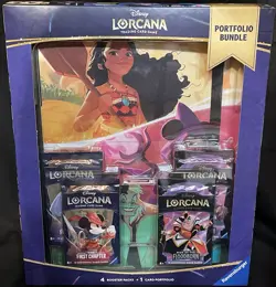TCG Disney Lorcana Portfolio Bundle 4 Booster Packs & 1 Card Portfolio - Image 1