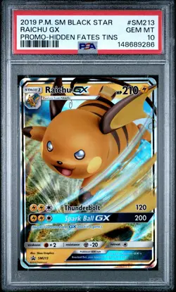 2019 POKEMON SM BLACK STAR PROMO HIDDEN FATES TINS #SM213 RAICHU GX PSA 10 - Image 1