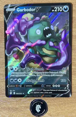 Garbodor V 100/203 Ultra Rare Full Art Evolving Skies Pokemon Card NM - Image 1