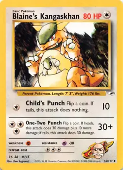 Blaine's Kangaskhan 36/132 Uncommon Gym Heroes Pokemon Unlimited Lightly Played - Image 1