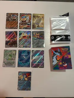 Pokemon Card Lot of 10 Various Rare Cards, Includes Binder and Card Sleeves - Image 1