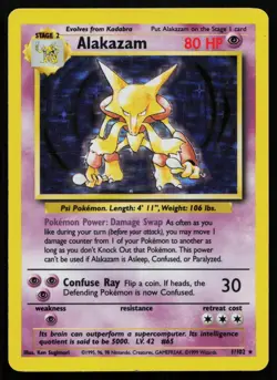 ALAKAZAM 1/102 HOLO HOLO RARE BASE SET UNLIMITED POKEMON LP - Image 1