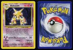 ALAKAZAM 1/102 HOLO HOLO RARE BASE SET UNLIMITED POKEMON LP - Image 3