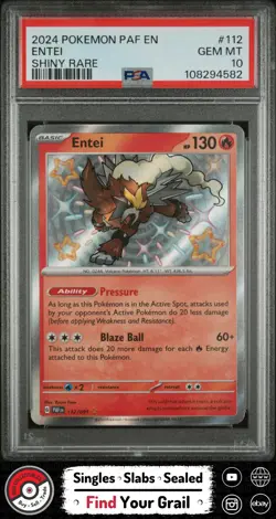 PSA 10 GEM MT Entei Shiny Rare #112 2024 Pokemon Paldean Fates - Image 1