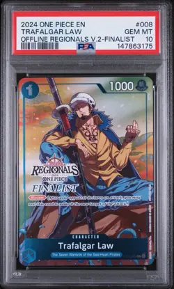 Bandai One Piece CCG Trafalgar Law #008 Offline Regionals V2 Finalist PSA 10 💎 - Image 1