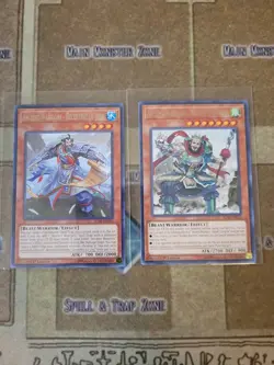 YUGIOH ANCIENT WARRIORS VALIANT ZHANG DE + ECCENTRIC LU JING IGAS RARE 1ST ED NM - Image 1