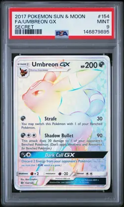 2017 Pokemon Sun & Moon Umbreon #154 GX Full Art Secret Rainbow Rare PSA 9 Mint - Image 1