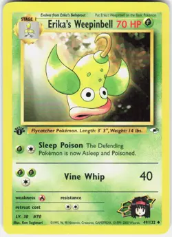 Erika's Weepinbell 49/132 Uncommon Gym Heroes Pokemon 1st Edition LP - Image 1