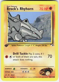 Brock's Rhyhorn 70/132 Common Gym Heroes Pokemon 1st Edition LP - Image 1