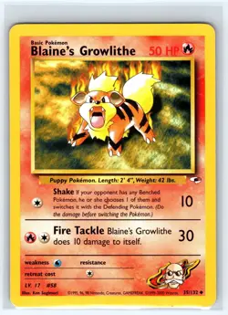 Blaine's Growlithe 35/132 Uncommon Gym Heroes Pokemon Unlimited Lightly Played - Image 1