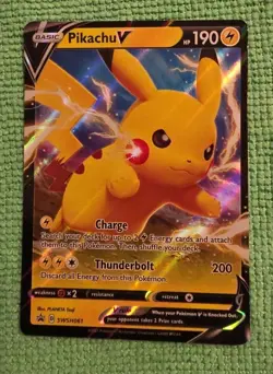 Pokemon TCG Pikachu v SWSH061 Full Art Holo Card Sword and Shield Promo - Image 1