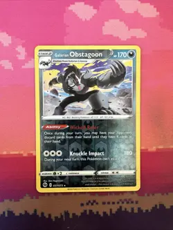 Pokemon Card Galarian Obstagoon Champions Path Reverse Holo Rare 037/073 NM - Image 1