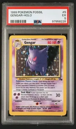 1999 POKEMON FOSSIL #5 GENGAR-HOLO PSA 5 - Image 1