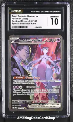 Pokemon TCG Destined Rivals TEAM ROCKET’S MEWTWO EX #231 SIR - CGC 10 GEM MINT - Image 1