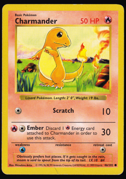 Charmander 46/102 Shadowless Base Set Pokemon Card 1999 HP - Image 1