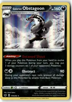 Pokemon Card Galarian Obstagoon LP Sword & Shield Base Set Holo Rare 119/202 - Image 1