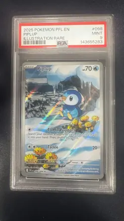2025 POKEMON PFL EN-PHANTASMAL FLAMES 098 PIPLUP ILLUSTRATION RARE PSA 9 MINT - Image 1