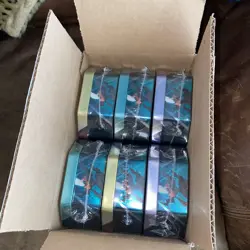 Pokemon TCG Sealed Tin Lot 6 pack Triple Whammy Original Shipping Box - Image 1