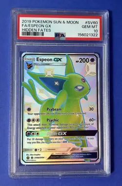 2019 Pokemon Sun & Moon FA/Espeon GX Hidden Fates #SV60 PSA 10 GEM MT - Image 1