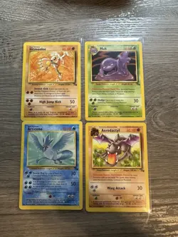 Pokemon Wotc Fossil 4 Rare Vintage Card Collection Lot Articuno Hitmonlee Muk - Image 1