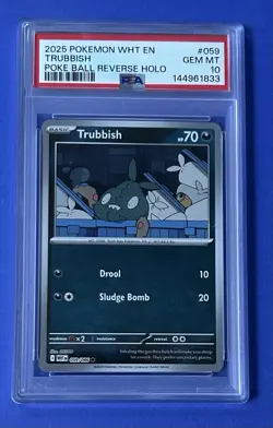 2025 Pokemon WHT EN Trubbish Poke Ball Reverse Holo #059 PSA 10 GEM MT - Image 1