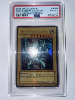 YuGiOh Blue Eyes White Dragon LOB-A001 Ultra Rare 1st Edition PSA 8 - Image 1