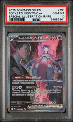 2025 POKEMON DRI EN-DESTINED RIVALS #231 TEAM ROCKET'S MEWTWO EX PSA 10 - Image 1