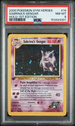 2000 Pokemon Gym Heroes 14 Sabrina's Gengar Holo 1st Edition PSA 8 New Cert - Image 1