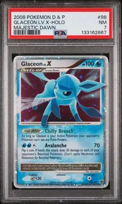 Glaceon LV.X 98/100 Holo Rare Pokemon TCG Diamond & Pearl Majestic Dawn PSA 7 - Image 1