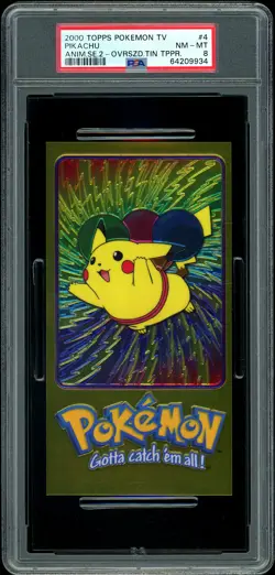 2000 Topps Pokemon TV Pikachu Oversized Jumbo Tin Topper #4 PSA 8 - Image 1