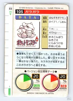 Marowak No. 105 Bandai Carddass Series 1-2 G Green Japanese Pokemon 1996 HP - Image 2