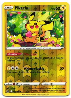 Pikachu 052/196 - 🌊 Lost Origin Common Pokemon TCG Reverse Holo 🖤 - LP - Image 1