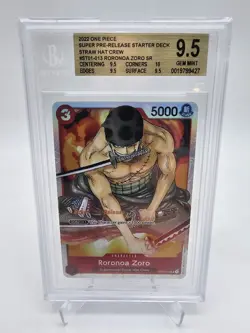 BGS 9.5 GEM MINT One Piece 2022 ST01-013 Roronoa Zoro SR Super Pre-Release - Image 1