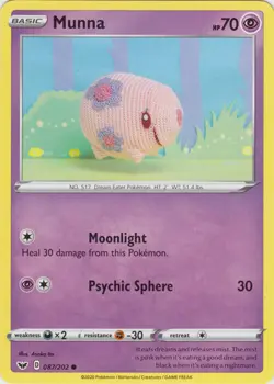 1x Munna - 087/202 - Common - Sword & Shield Base Set - Near Mint - Pokemon! - Image 1