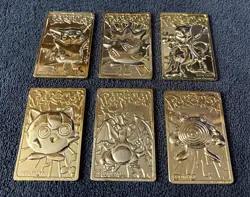 Pokemon 23K Gold Plated Trading Cards 1999 Burger King Promotion Set 6 Piece - Image 1