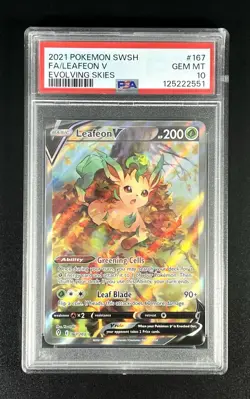 LEAFEON V #167 - 2021 POKEMON SWORD & SHIELD EVOLVING SKIES FULL ART PSA 10 - Image 1