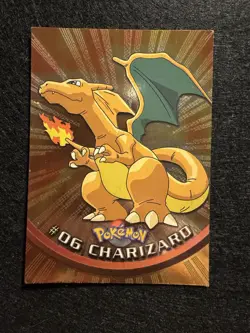 Topps #06 Charizard Holo Foil TV Pokemon Black Logo Embossed Rays Design - Image 1
