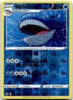 Wailord 032/159 Rare Crown Zenith Pokemon Reverse Holo Near Mint - Image 1