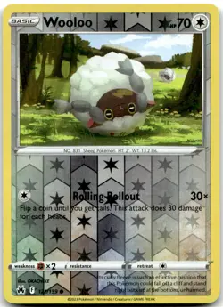 Wooloo 121/159 Common Crown Zenith Pokemon Reverse Holo Near Mint - Image 1