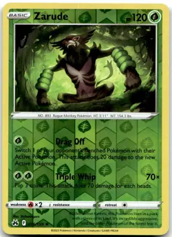 Zarude 016/159 Holo Rare Crown Zenith Pokemon Reverse Holo Near Mint - Image 1