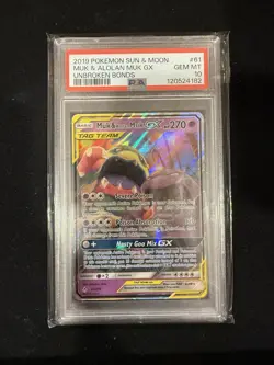 Pokemon PSA 10 Muk & Alolan Muk GX 61/214 Unbroken Bonds TAG TEAM Holo - Image 1